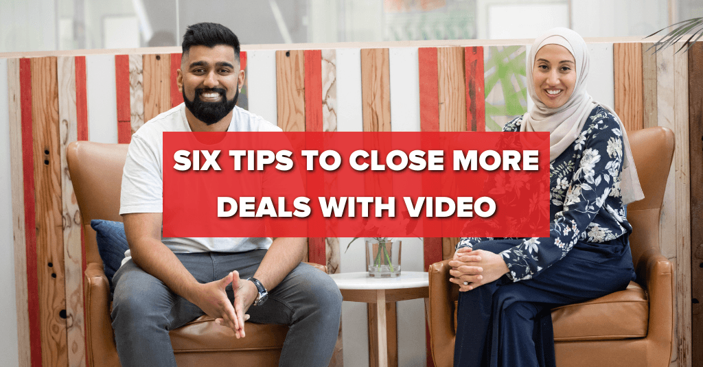 picture of Moby, the CEO and Sophia, the CFO, with the title 'Six tips to close more deals with video'
