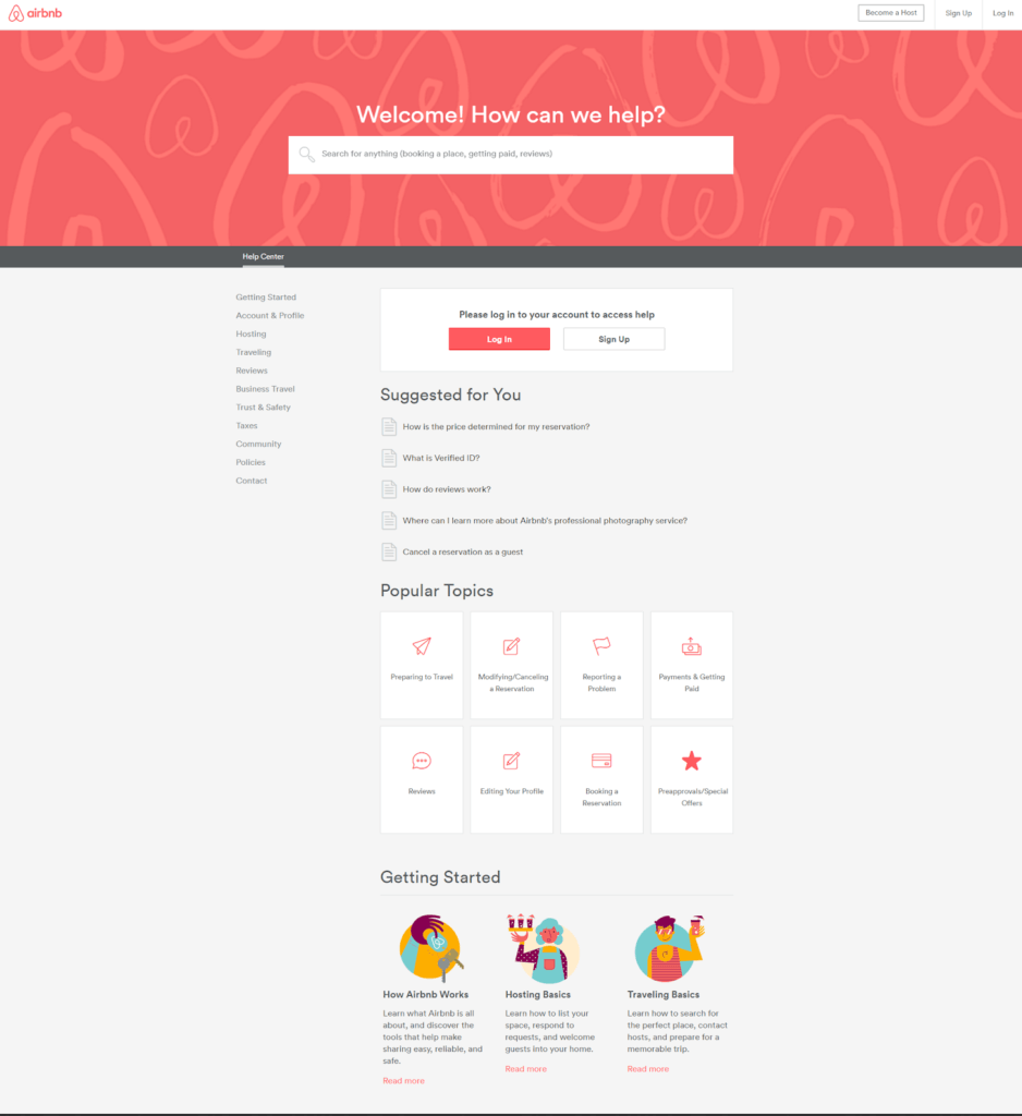 screenshot of how can we help page