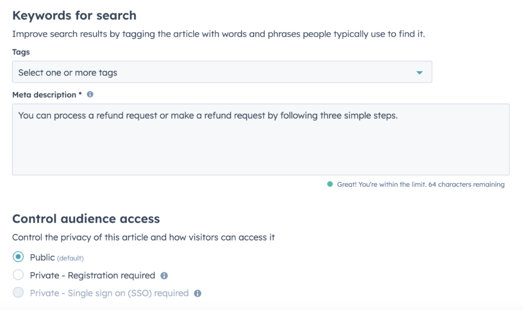 screenshot of meta description option